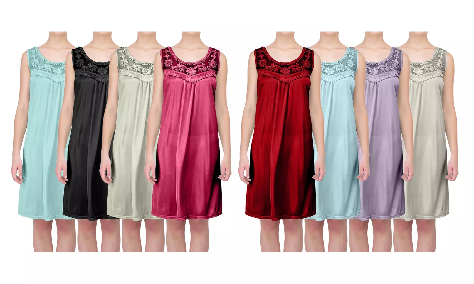 Womens Satin Silky Sleeveless Nightgown with Lace Ruffle Top - Primary Image