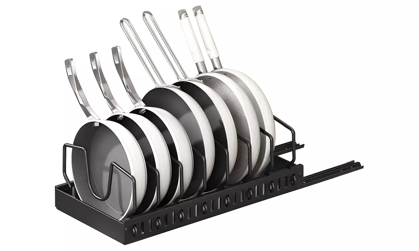 NewHome Pull-Out Pots & Pans Organizer with 8 Adjustable Dividers for Cabinets