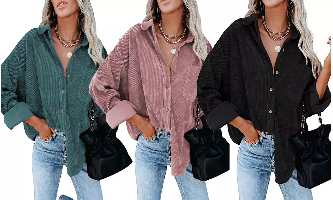 Haute Edition Women's Oversized Corduroy Shirt Jacket Shacket - Primary Image