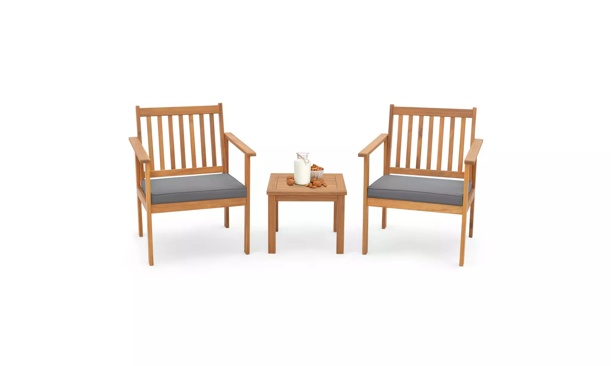 Costway 3 PCS Patio Wood Furniture Set Acacia Wood Chairs & Coffee Table