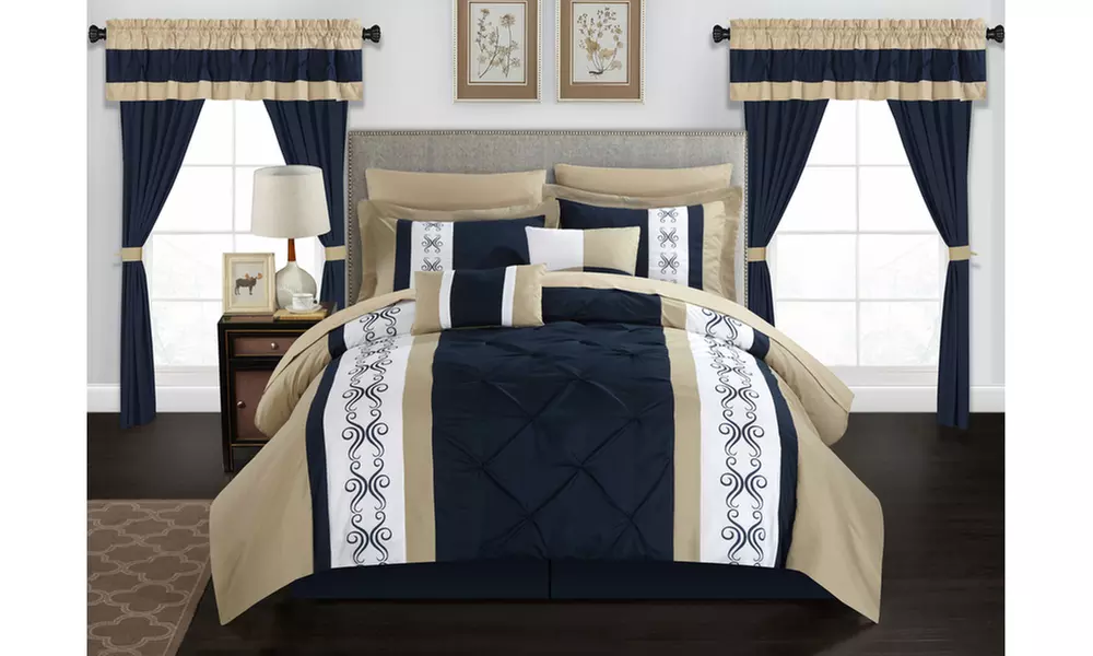 Urion 20 Piece Comforter Set Pinch Pleat Bed in a Bag - Sheets Included - Primary Image