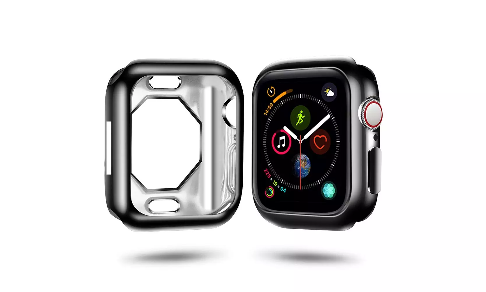 Silver & Black Metallic Steel Look Protective Case Bumper Cover For Apple Watch - Primary Image