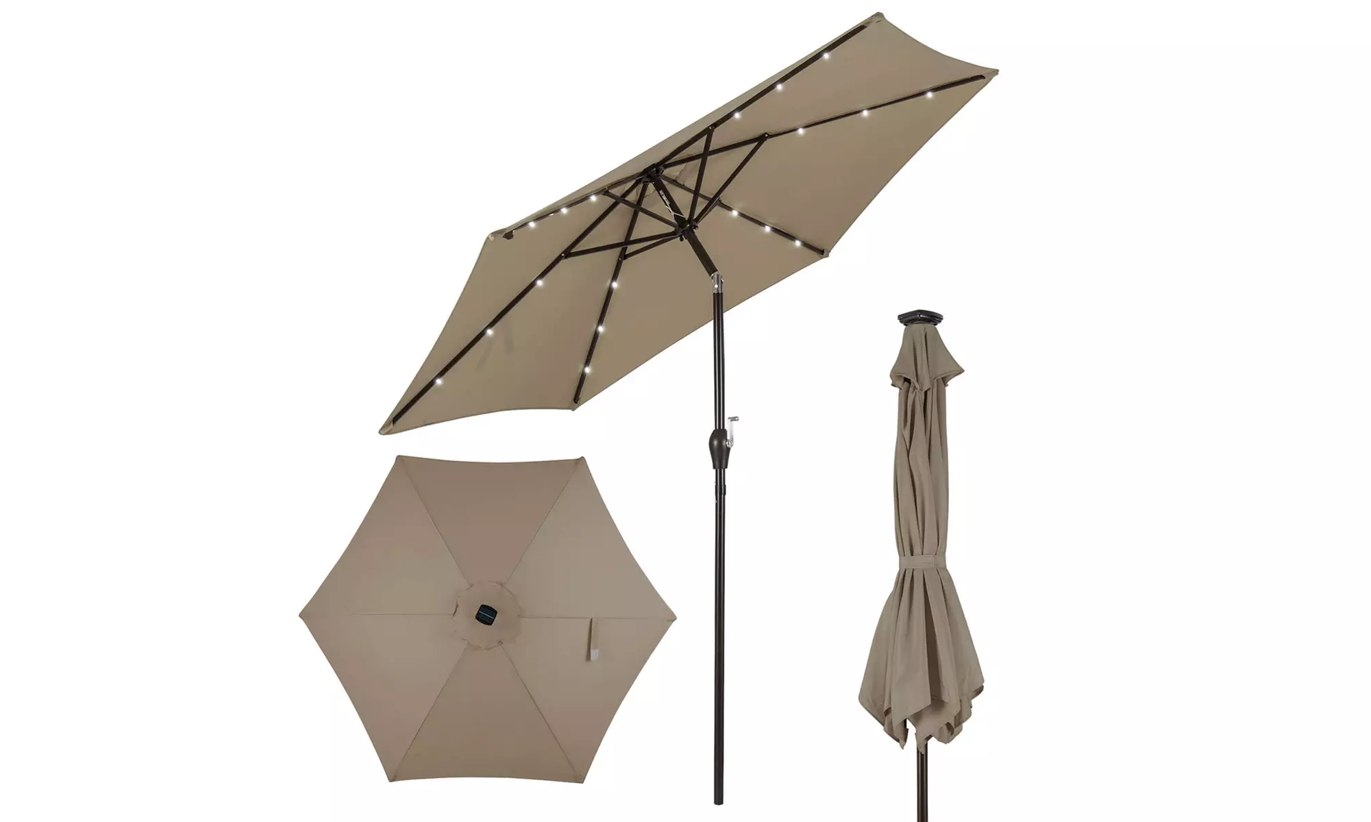9ft. Patio Umbrella Solar LED Lights Steel Tilt with Crank