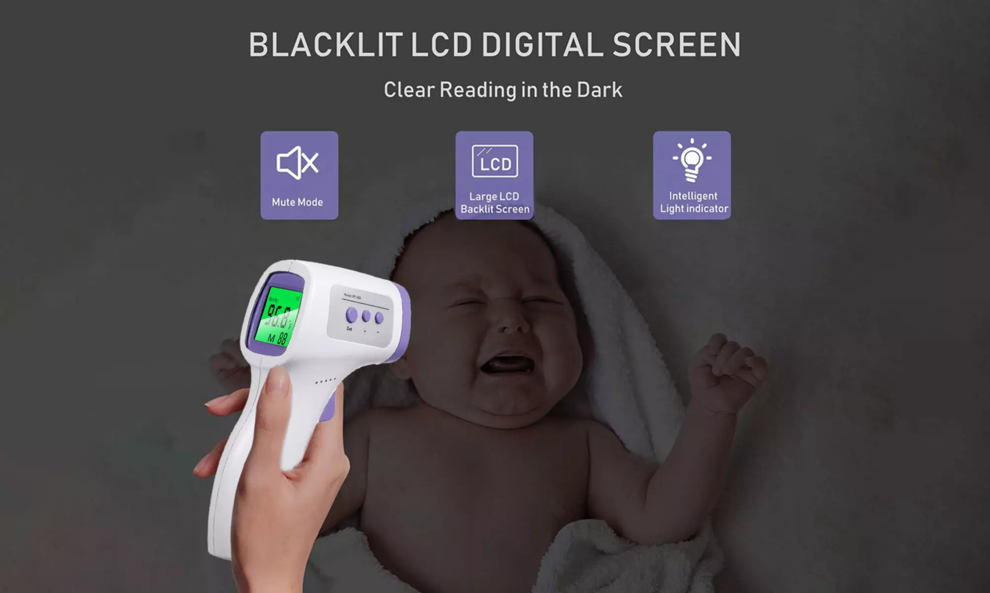 Forehead Infrared Thermometer LCD Screen Digital Non-Contact for Adult & Baby