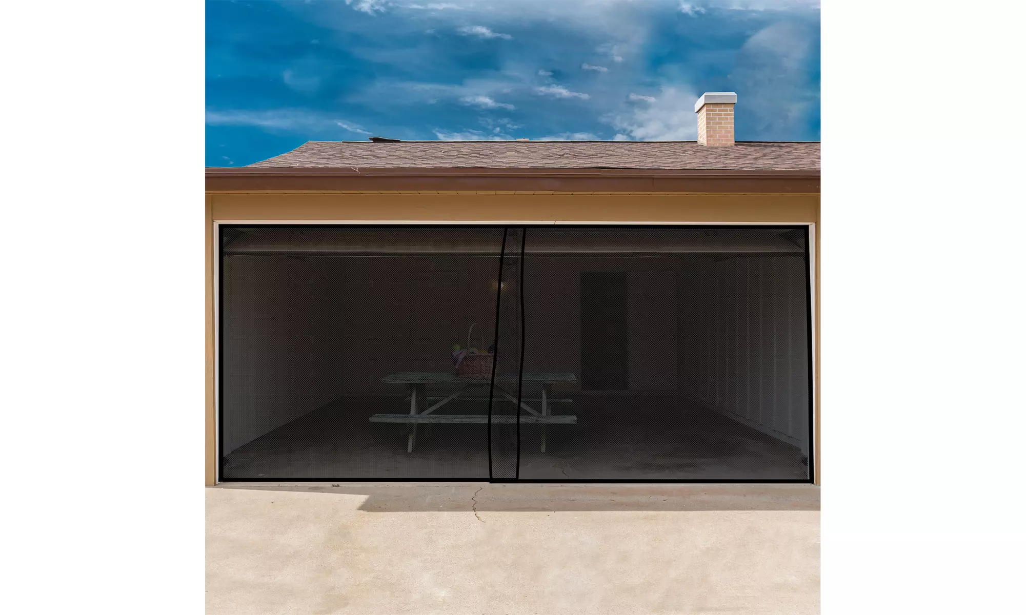 2 Car Garage Door Screen Enclosure Bug Net Middle Opens Over 200 x 88 In