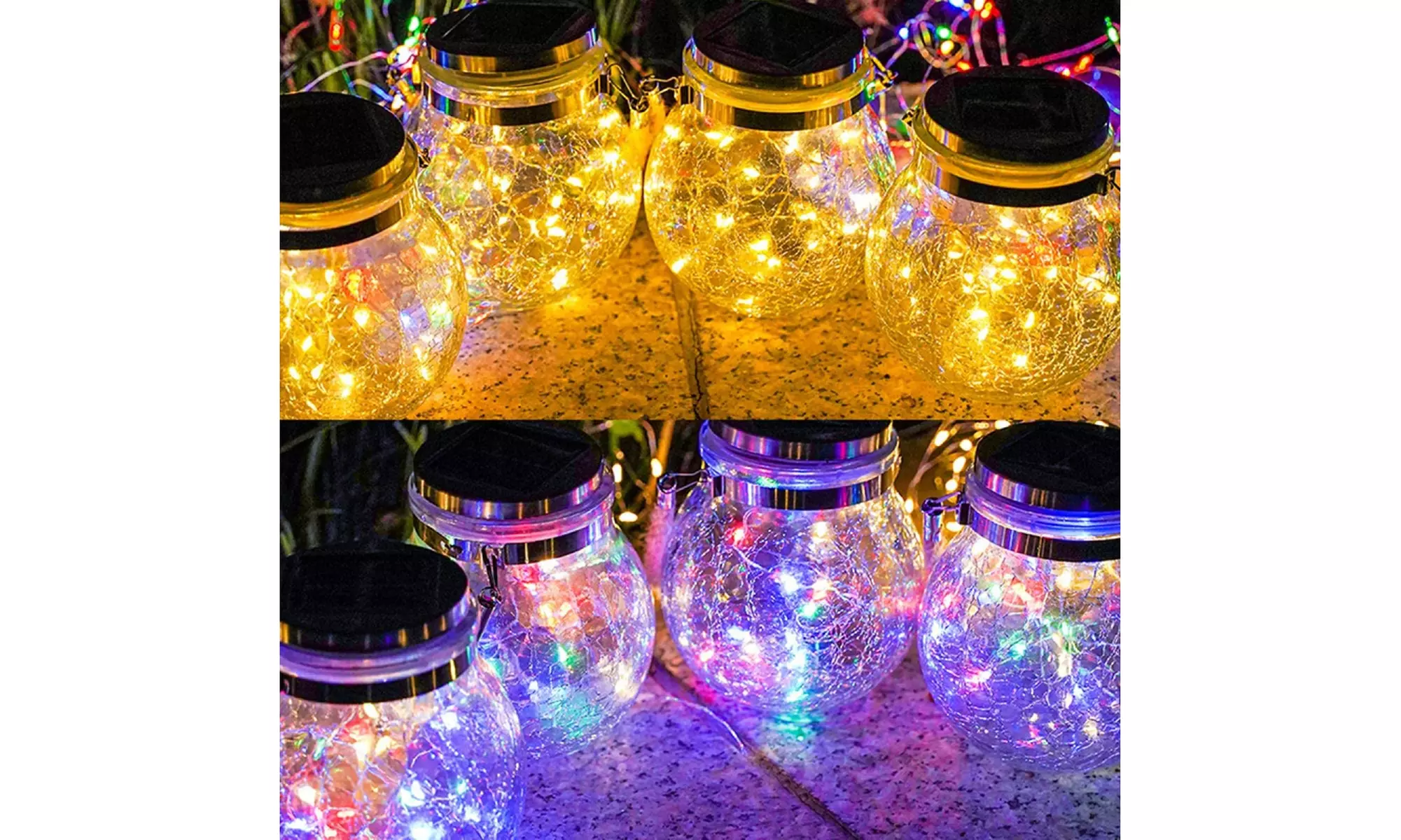 Solar Outdoor Lights Crackle Glass Hanging Jar Lights Garden Decorative Lanterns - Primary Image