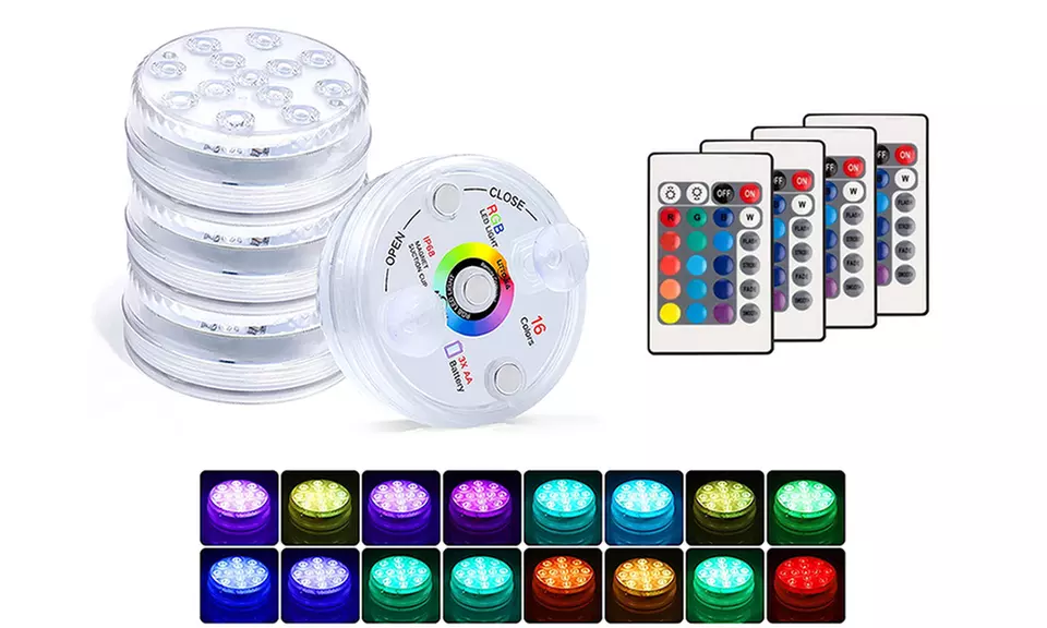 1-4 Pack Color Changing Waterproof LED Lights w/ Remote Pools Bath Tubs Showers - Second Medium