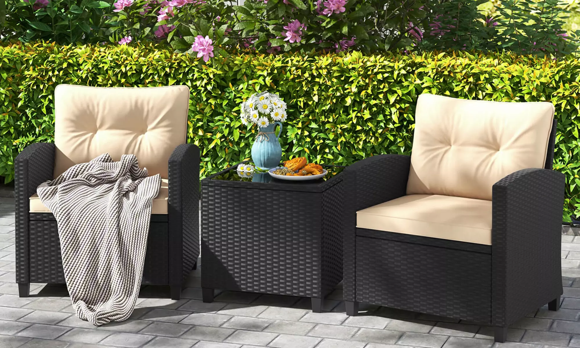  Three-Piece Costway Patio Furniture Set with Tempered Glass Coffee Table