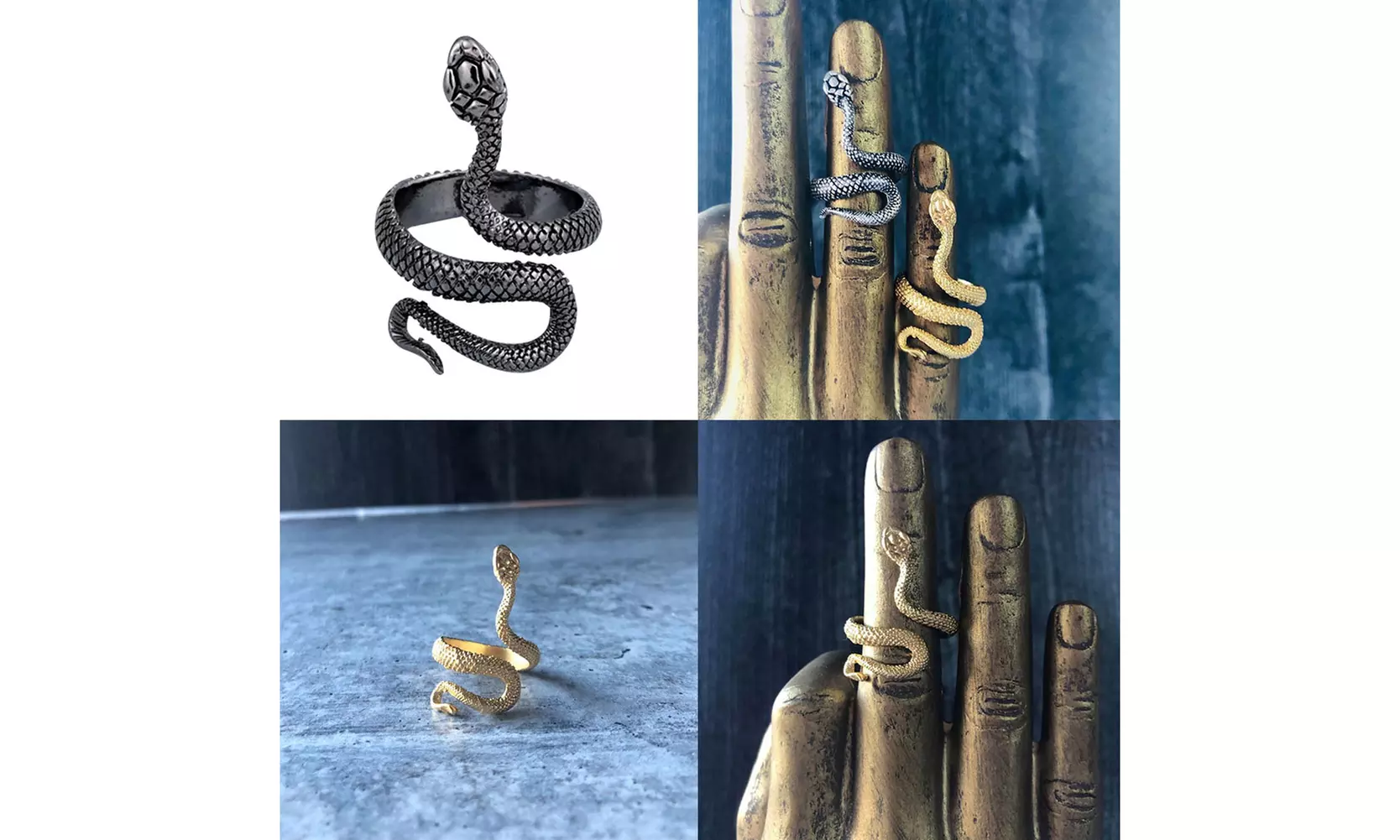 US 1-2 Stainless Steel Ring Snake Gothic Jewelry Retro Animal Adjustable Unisex