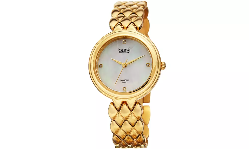 Burgi Women's Diamond Accented Mother of Pearl Dial Bracelet Watch - Second Medium