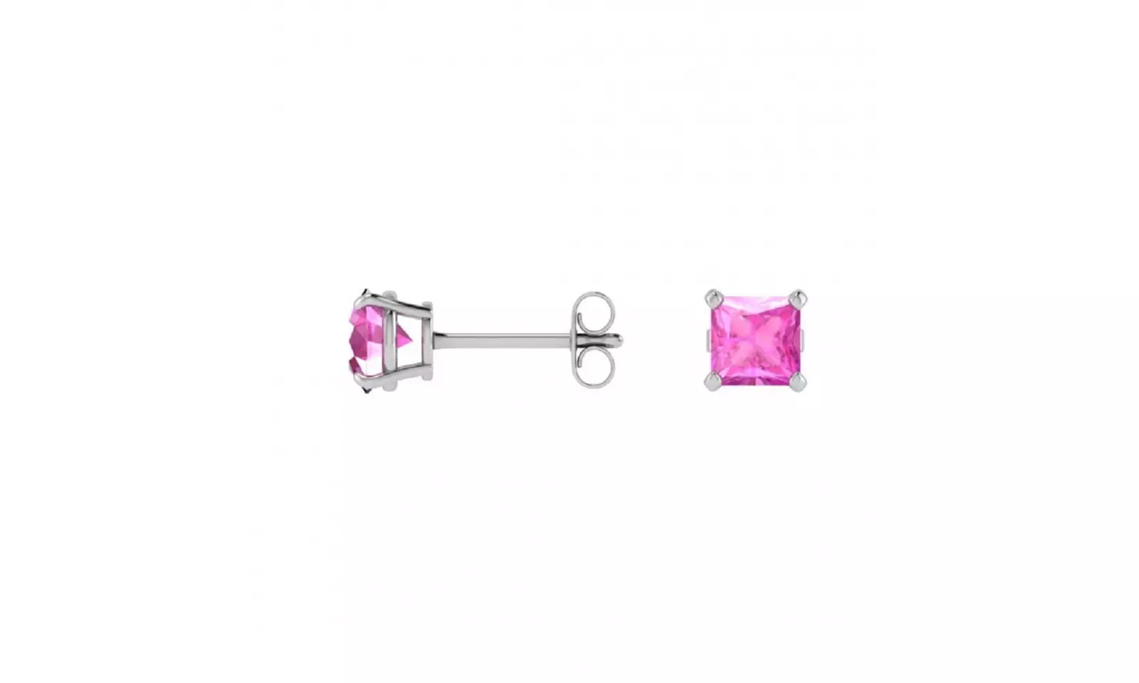 14k White Gold Plated 4 Ct Princess Cut Pink Sapphire Stud Earrings - Second Medium