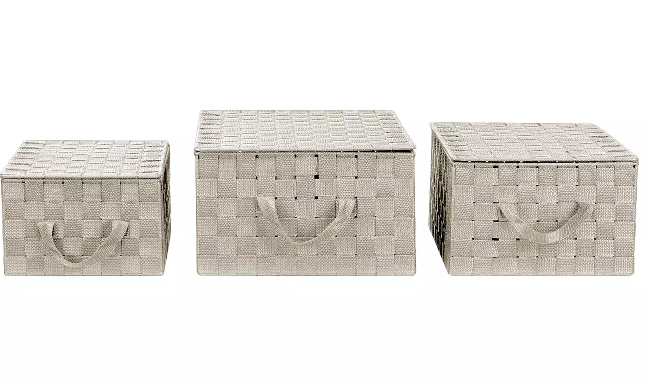 3-Pack Storage Box w/ Lid for Closet & Shelves - Woven Fabric Basket Organizer