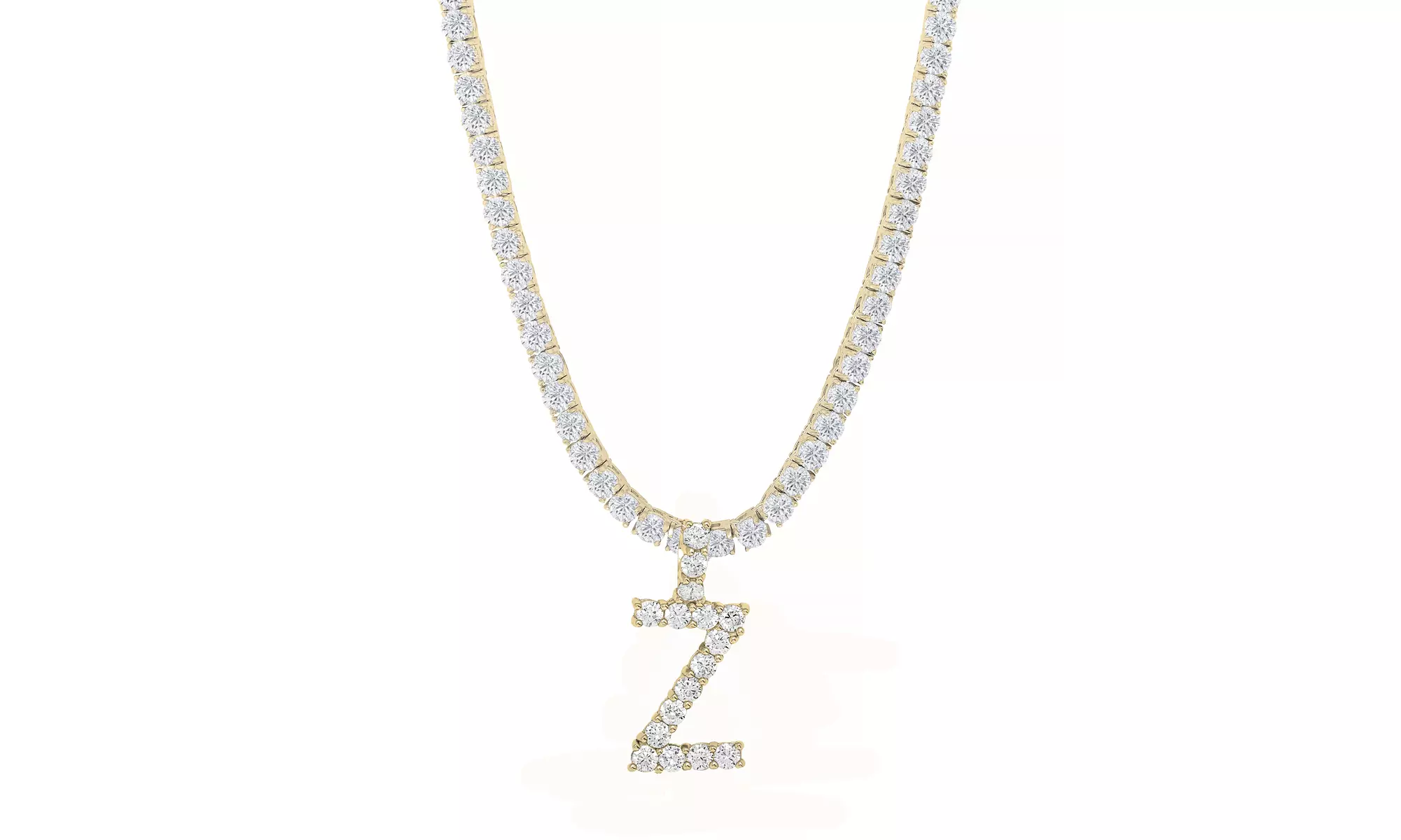 62.00 CTTW Cubic Zirconia Prong Initial Tennis Necklaces in 14K Gold Plating - Primary Image