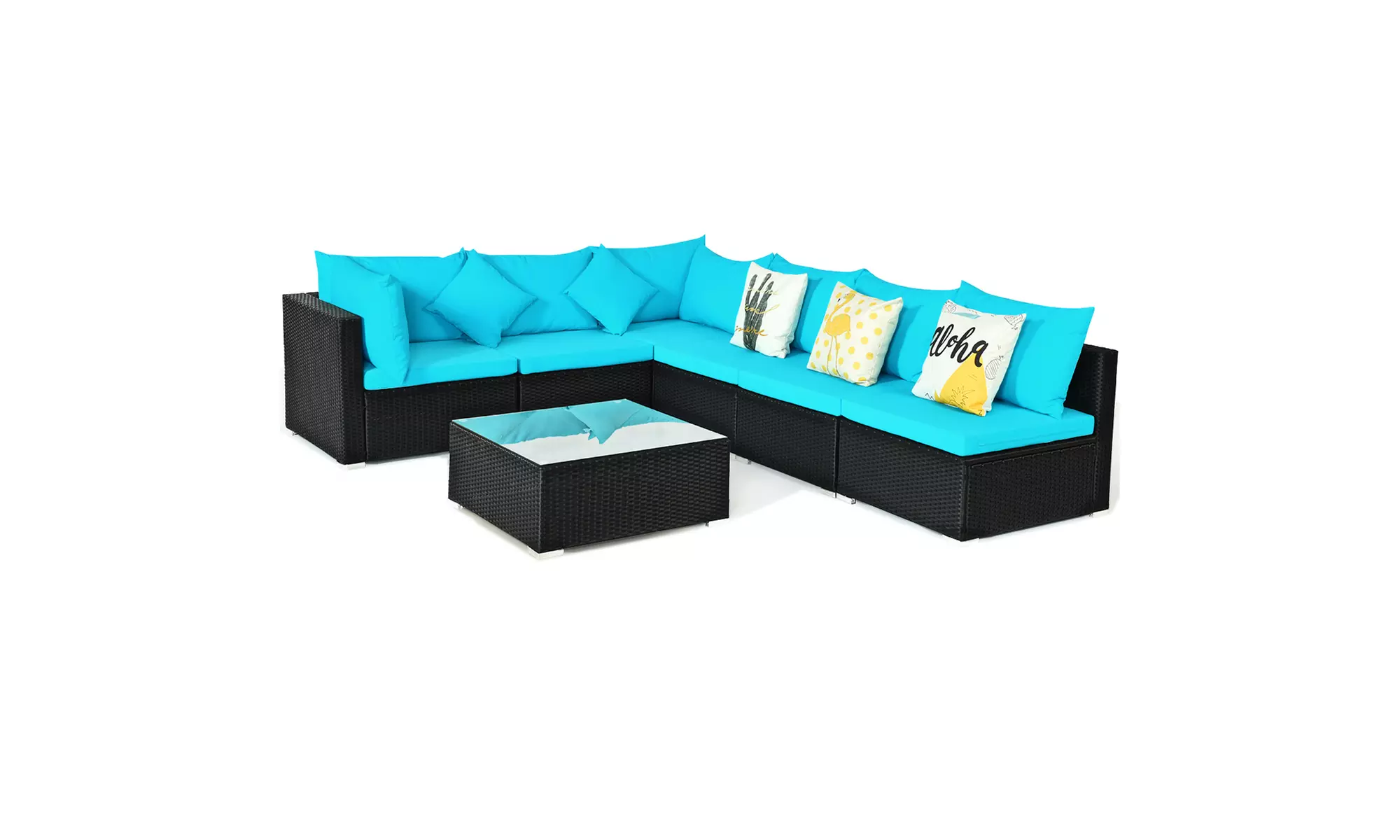 Costway 7PCS Patio Rattan Sofa Set Sectional Conversation Furniture Set Garden