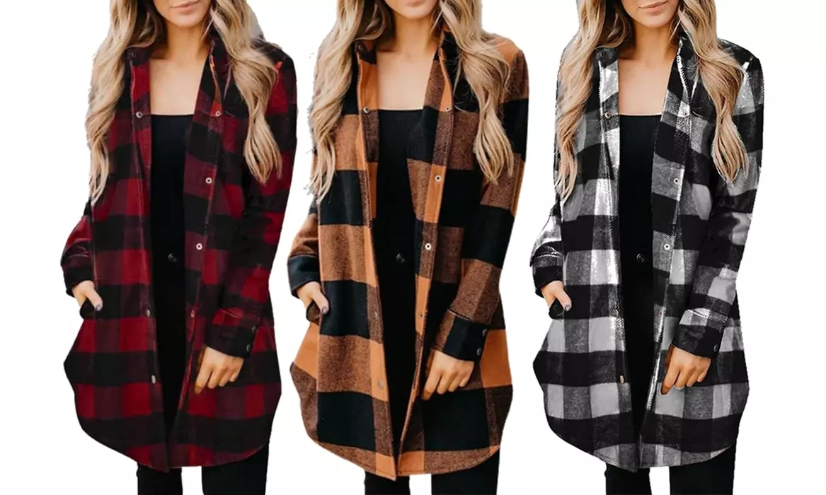 Womens Plaid Shacket - Primary Image