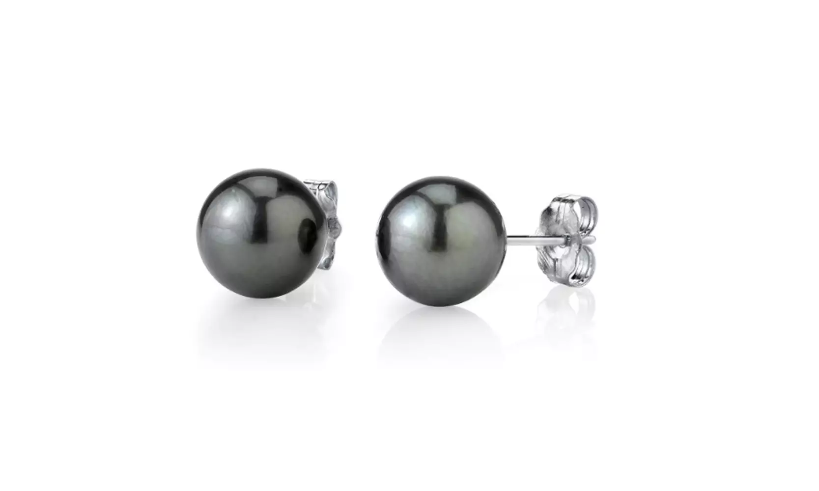 White Gold Plated Round 8 MM Black Freshwater Cultured Pearl Stud Earrings - Primary Image