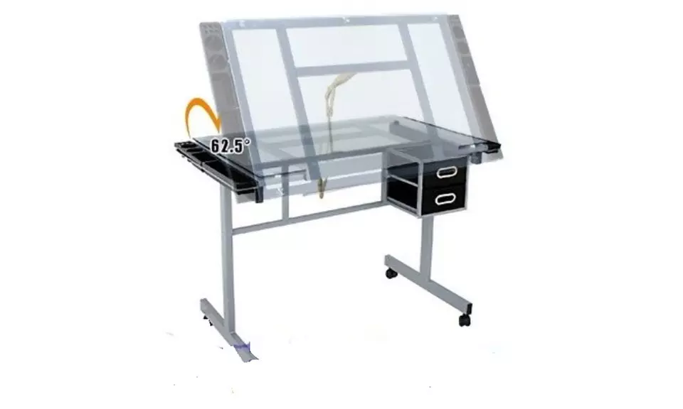 Drafting Table Craft Station with Glass Top and LED Magnifying Lamp - Primary Image