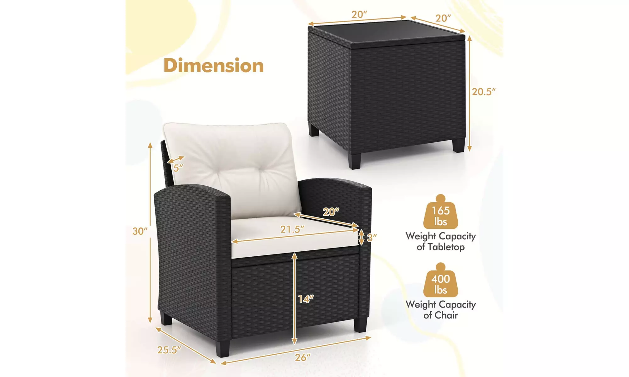  Three-Piece Costway Patio Furniture Set with Tempered Glass Coffee Table