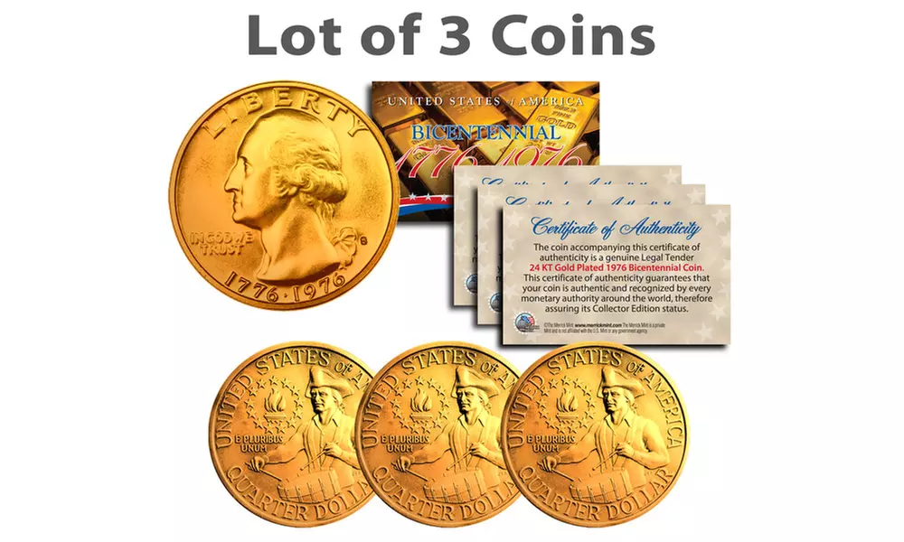 Bicentennial 1976 US Quarter 24K Gold-Plated Coin (3- or 10-Pack) - Primary Image