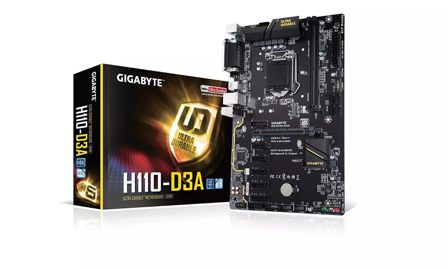 GIGABYTE GA H110 D3A  rev. 1.0  LGA 1151 Intel SATA 6Gb s ATX Intel Motherboard - Primary Image