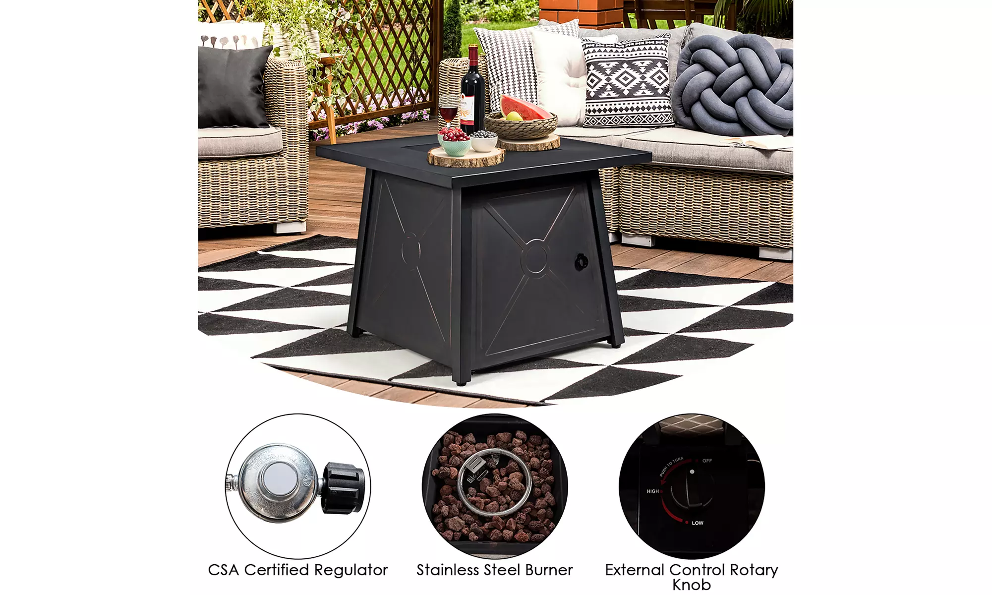 Costway 9PCS Patio Rattan Furniture Set Fire Pit Space-saving W/Cover  Cushion