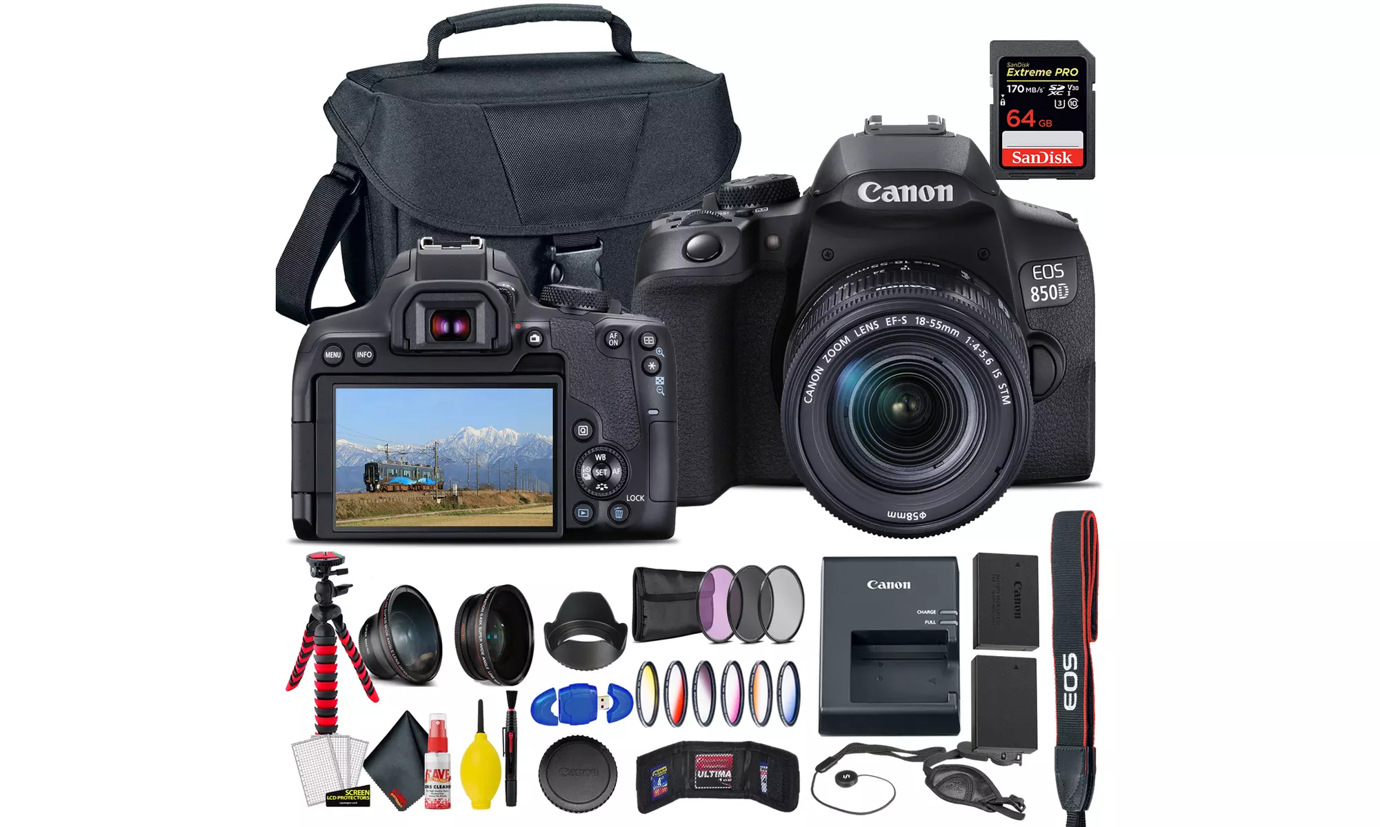 Canon EOS 850D / Rebel T8i DSLR Camera w/18-55mm & Extra Lenses & Battery Bundle - Primary Image