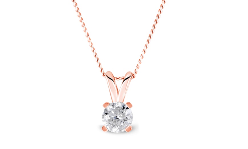 Image 8: 1/4ct - 1ct TDW Round Diamond Solitaire Pendant in 10k Rose Gold by De Couer