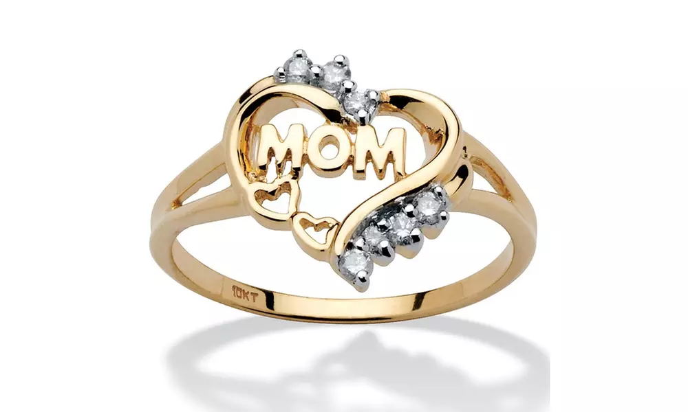 Mom Heart Ring with Diamond Accents in 10k Gold - Primary Image