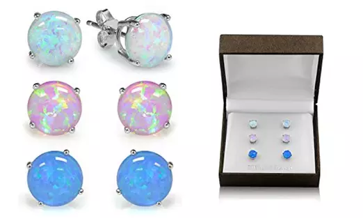 Sterling Silver Trio Blue,White and Pink Opal Set With Gift Box