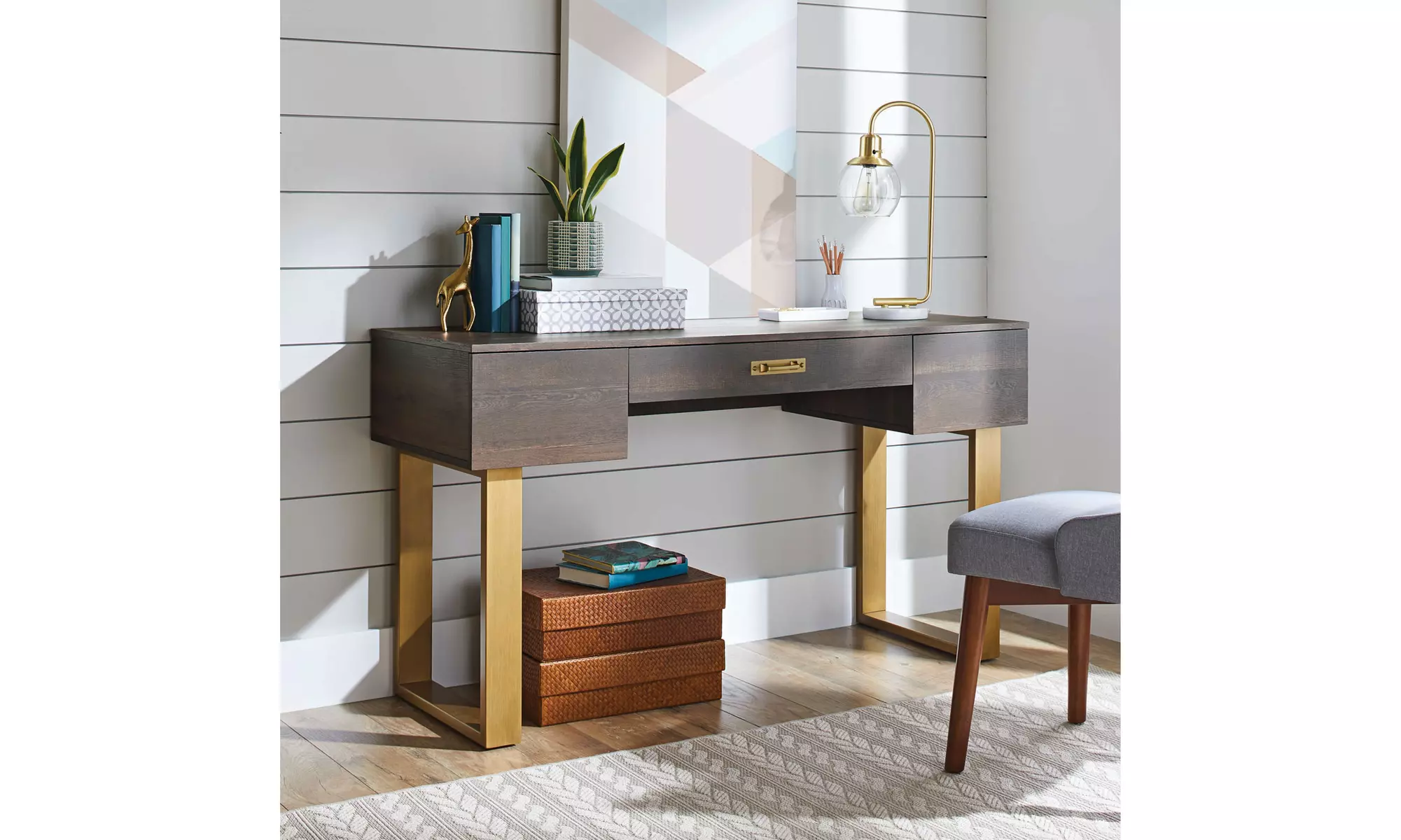 Lana Modern 3-Drawer Writing Desk, Toasted Brown Ash Finish - Primary Image