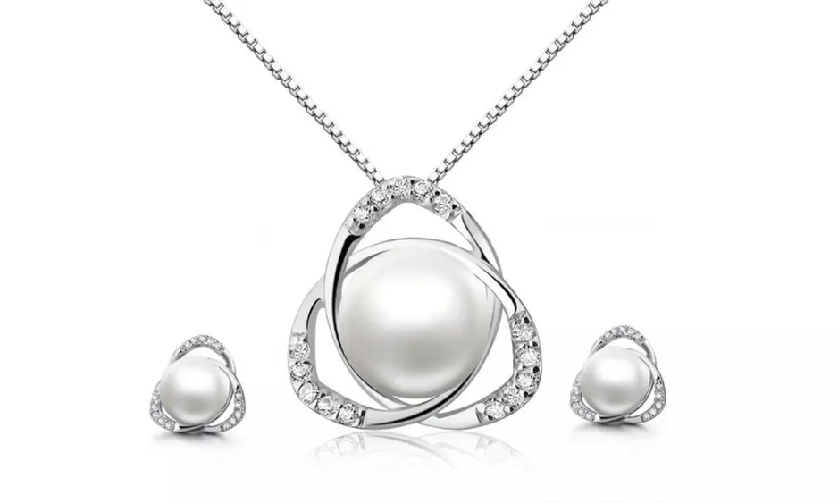 10 MM Round White 18 Inch Pearl Necklace In Earring Set 24k Gold - Image 3