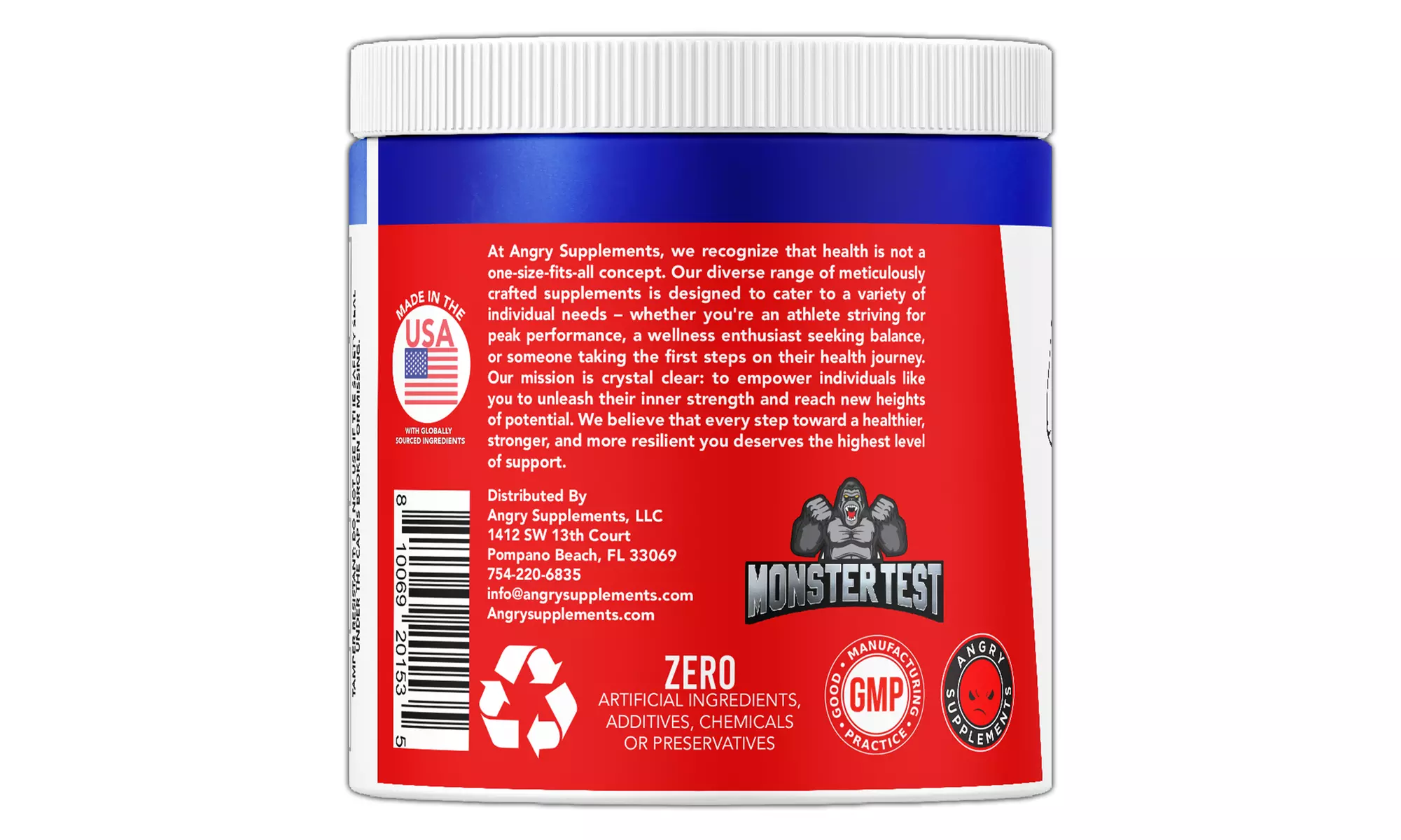 Angry Supplements 100% Creatine Monohydrate Premium Unflavored Powder 2-Pack