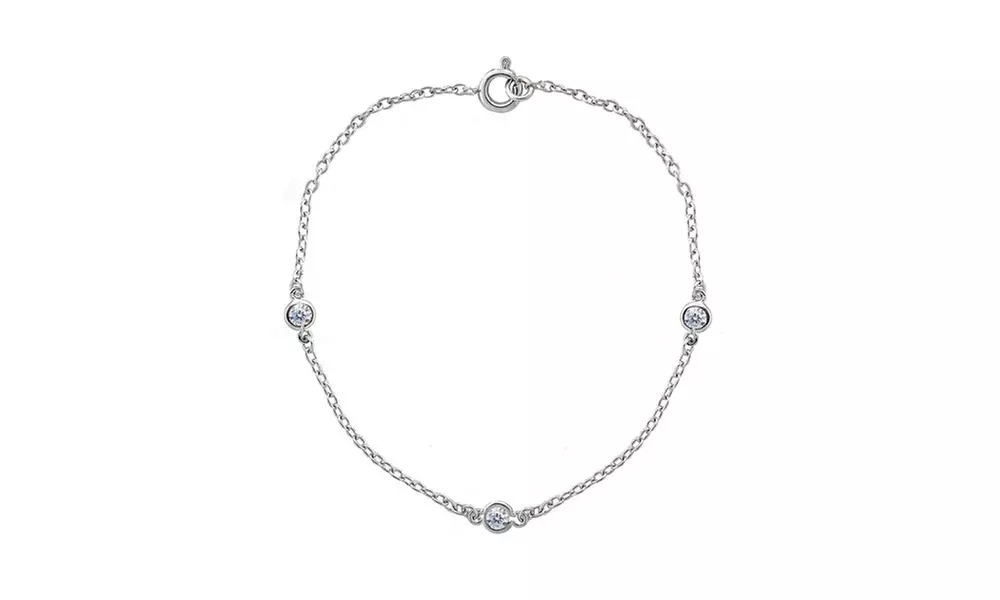 Dainty Cubic Zirconia Station Bracelet in Sterling Silver 