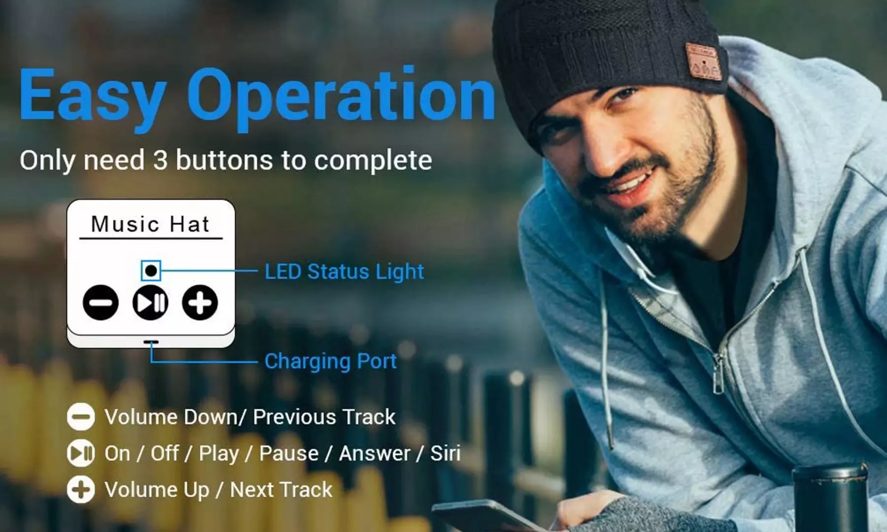 Wireless Bluetooth Beanie Music Hat Headphones with New Lighted Hat Options