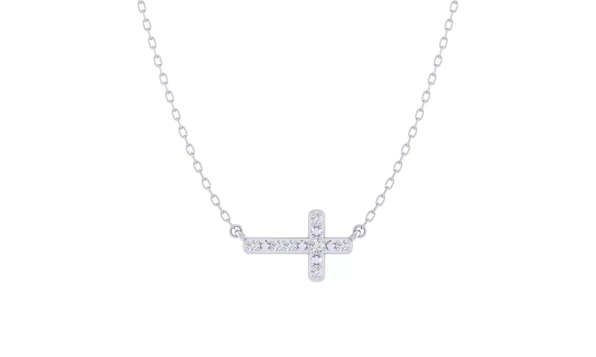 Sideways Cross 1/20 Cttw Natural Diamond Pendant Necklace 925 Sterling Silver