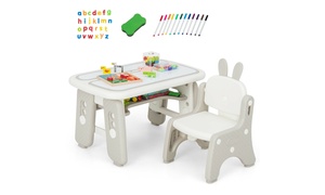 Costway Kids Drawing Table & Chair Set Graffiti Toddlers Art Activity Table