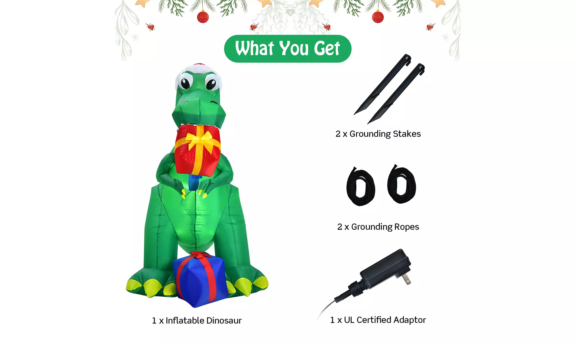 Costway 6Ft Christmas Inflatable Dinosaur Indoor & Outdoor Christmas Decoration
