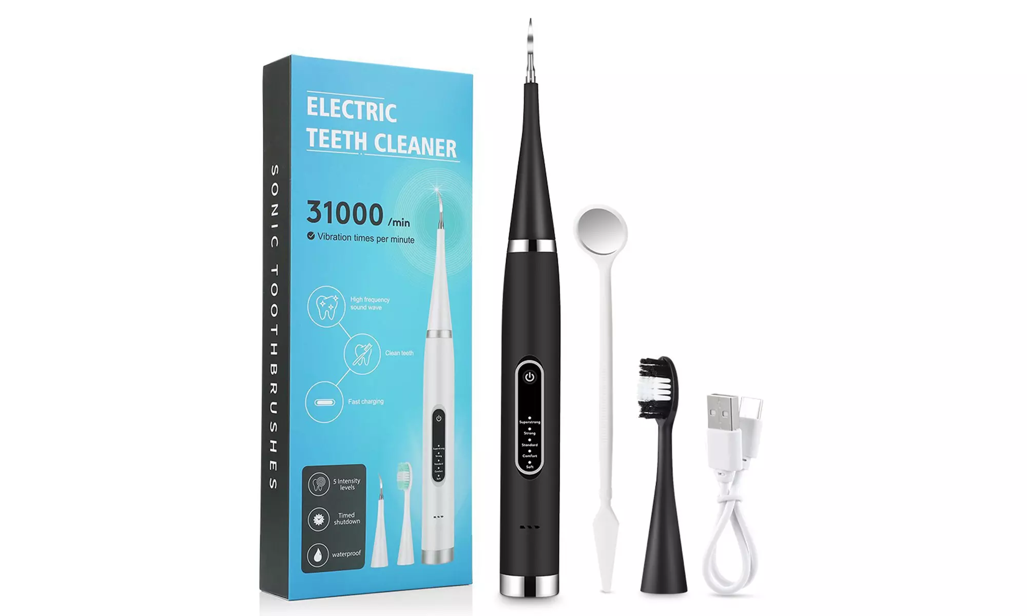 Electric Dental Scaler Plaque Remover 5 Modes with Replaceable Toothbrush Head - Second Medium