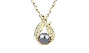 18K Gold Plated Black Pearl Drop Cubic Zirconia Necklace Jewelry