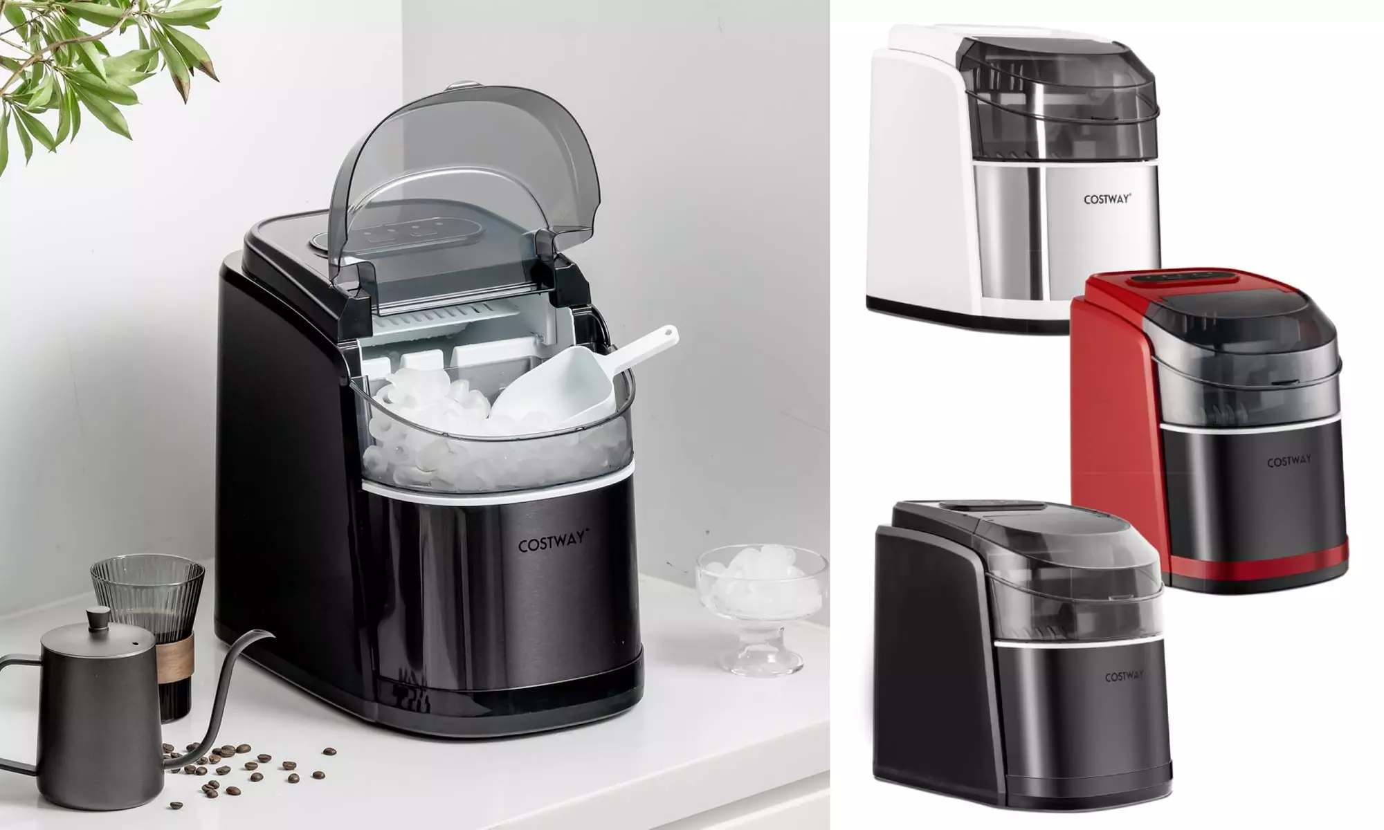 Costway Countertop Ice Maker 26.5lbs/Day Self-Cleaning Machine w/ Flip lid