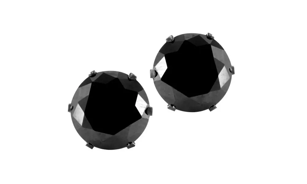Black Plated Stainless Steel Black Cubic Zirconia Earrings - 5mm - Primary Image