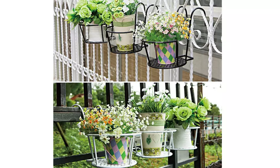 Iron Art Hanging Baskets Holder Flowers Rack Home Balcony Fence Planter