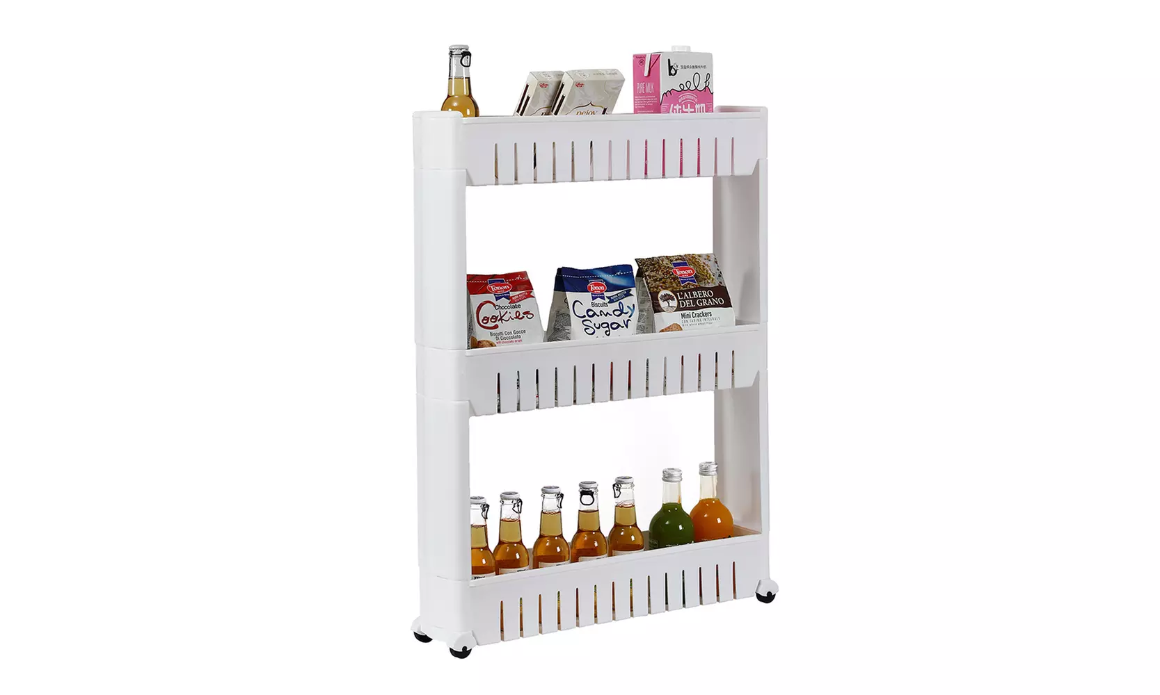 3/4 Layer Plastic Storage Rack Rolling Storage Cart White - Second Medium