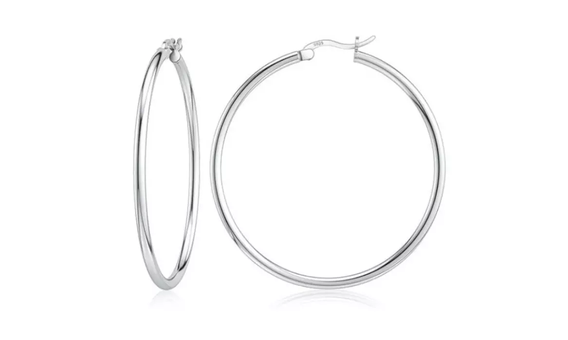 2MM French Lock Hoop 925 Sterling Silver Earrings - 10MM-65MM 