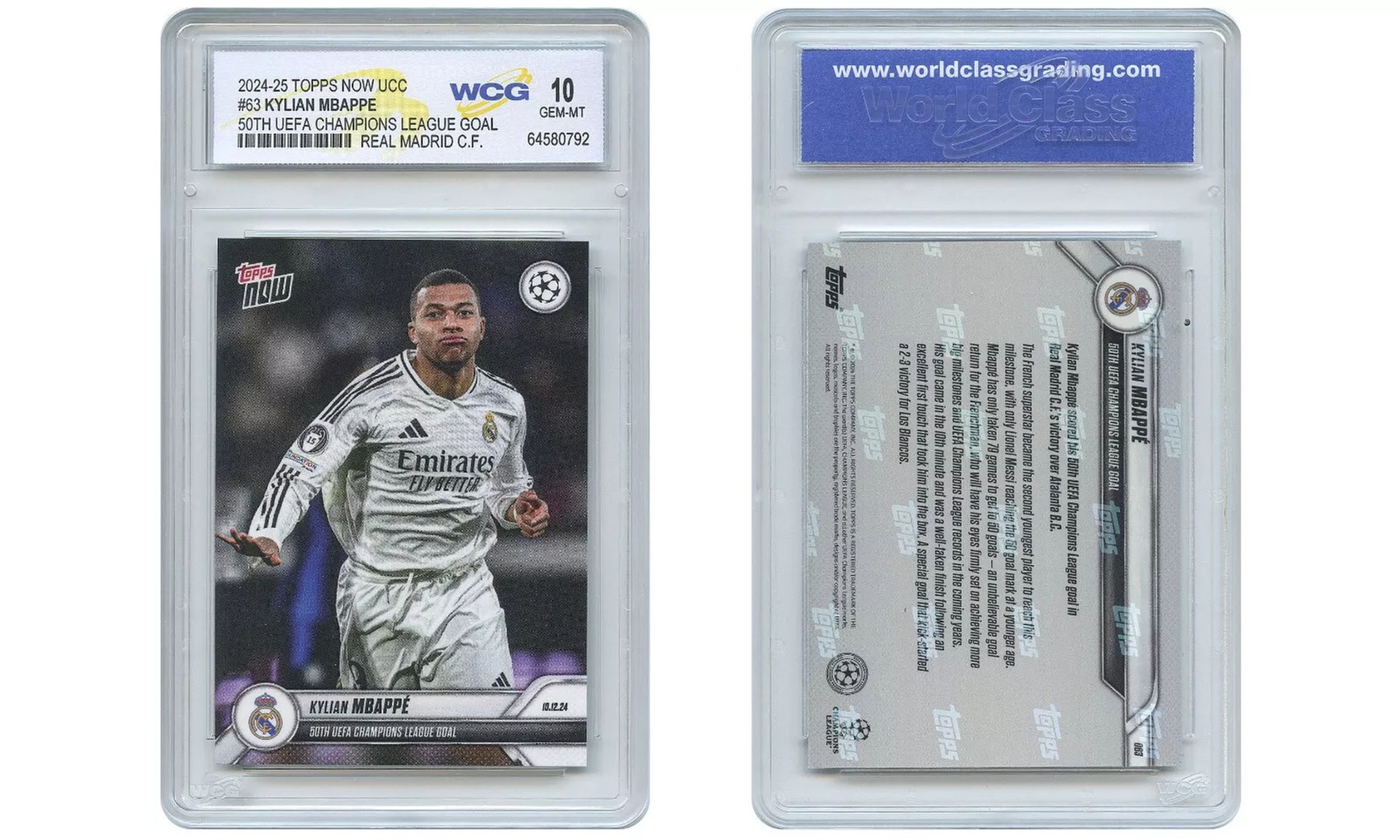 2024-25 Topps Now UCC KYLIAN MBAPPE 50th UEFA League Goal Card #63 - Gem Mint 10