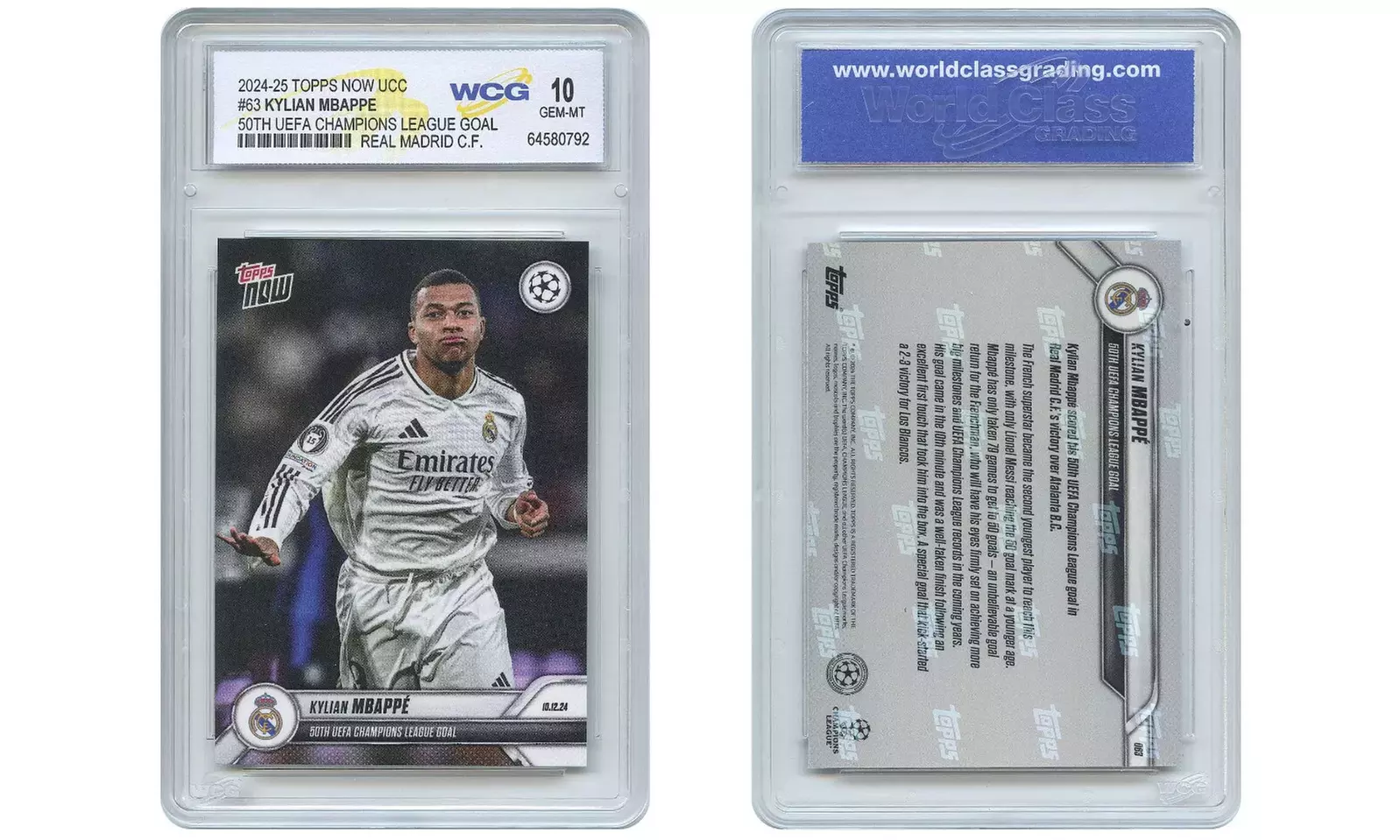 2024-25 Topps Now UCC KYLIAN MBAPPE 50th UEFA League Goal Card #63 - Gem Mint 10