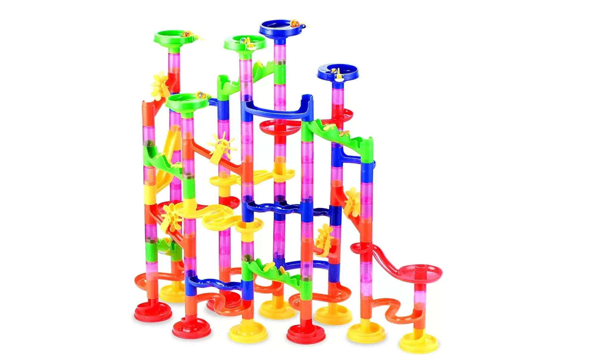 Marble Run Super Set 130 Pieces with Instruction 100 Pieces 30 Glass Marbles - Primary Image
