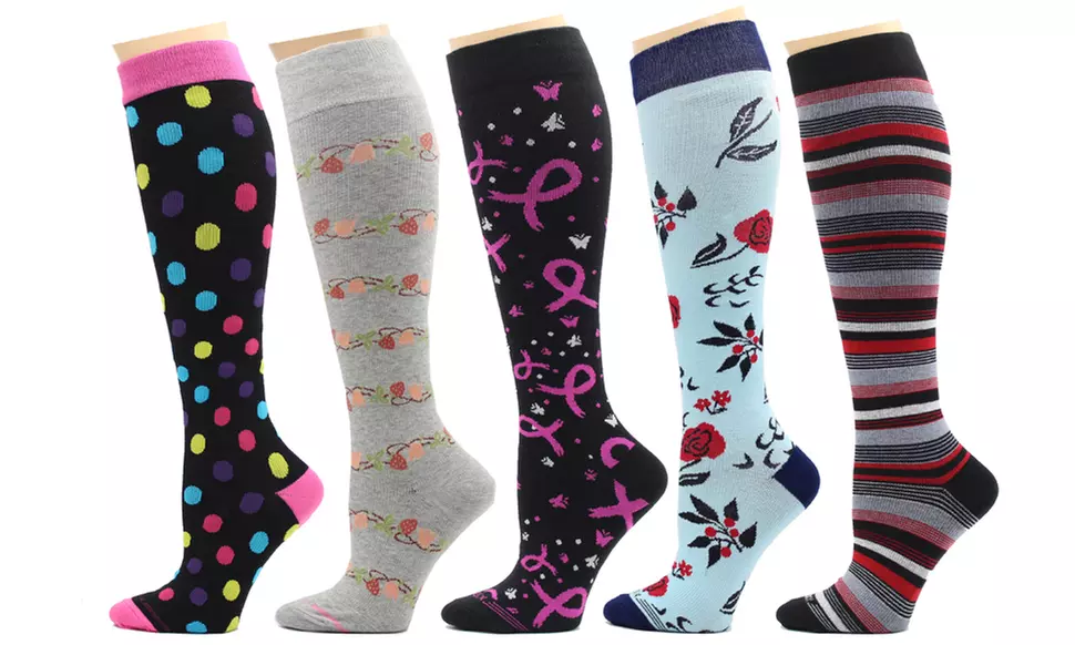 REXX Women's Patterned Knee-High Compression Socks (5-Pack)