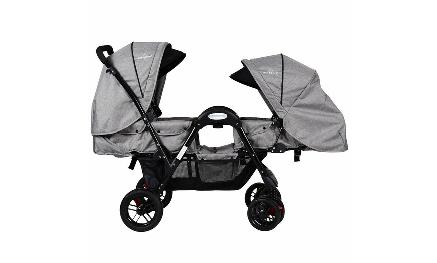 Costway foldable face to face twin baby sales stroller double kids infant reclining seats gray