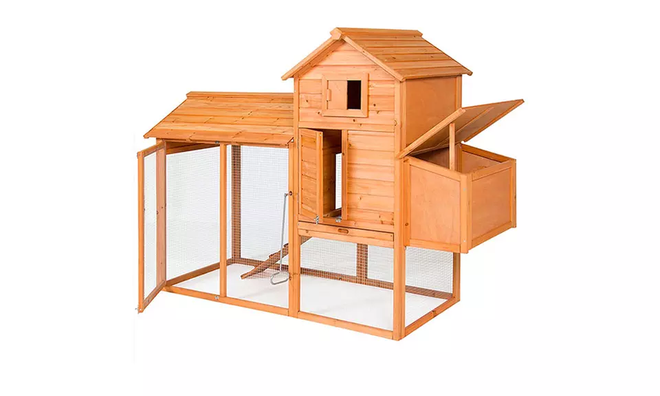 Outdoor Wooden Chicken Coop Wire Fence Hen House Poultry Cage - Primary Image